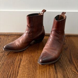 Frye Brown Leather Ankle Boots - Classic Western Chelsea Style